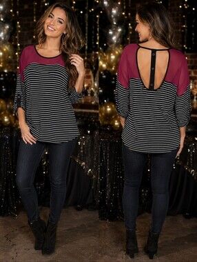 Vanity Striped Shirt With Chiffon Yoke And Open Back